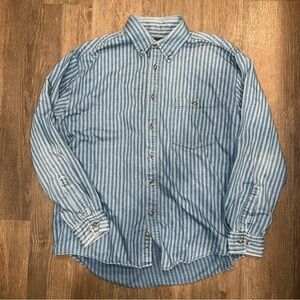 Vintage 90s Gulf Traders Blue Striped Men's Shirt